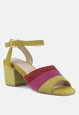 MON-BEAU Fine Suede Block Heeled Sandal#color_yellow-multi