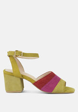 MON-BEAU Fine Suede Block Heeled Sandal#color_yellow-multi
