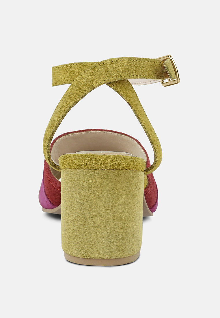 MON-BEAU Fine Suede Block Heeled Sandal#color_yellow-multi
