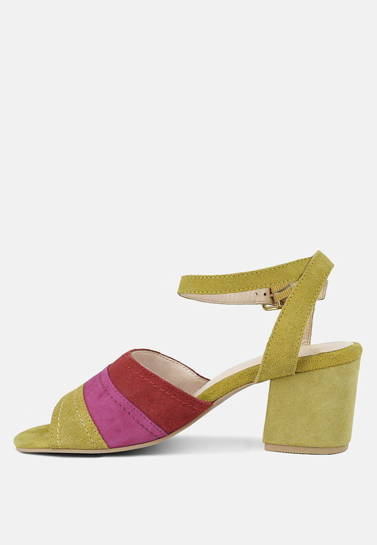 MON-BEAU Fine Suede Block Heeled Sandal#color_yellow-multi