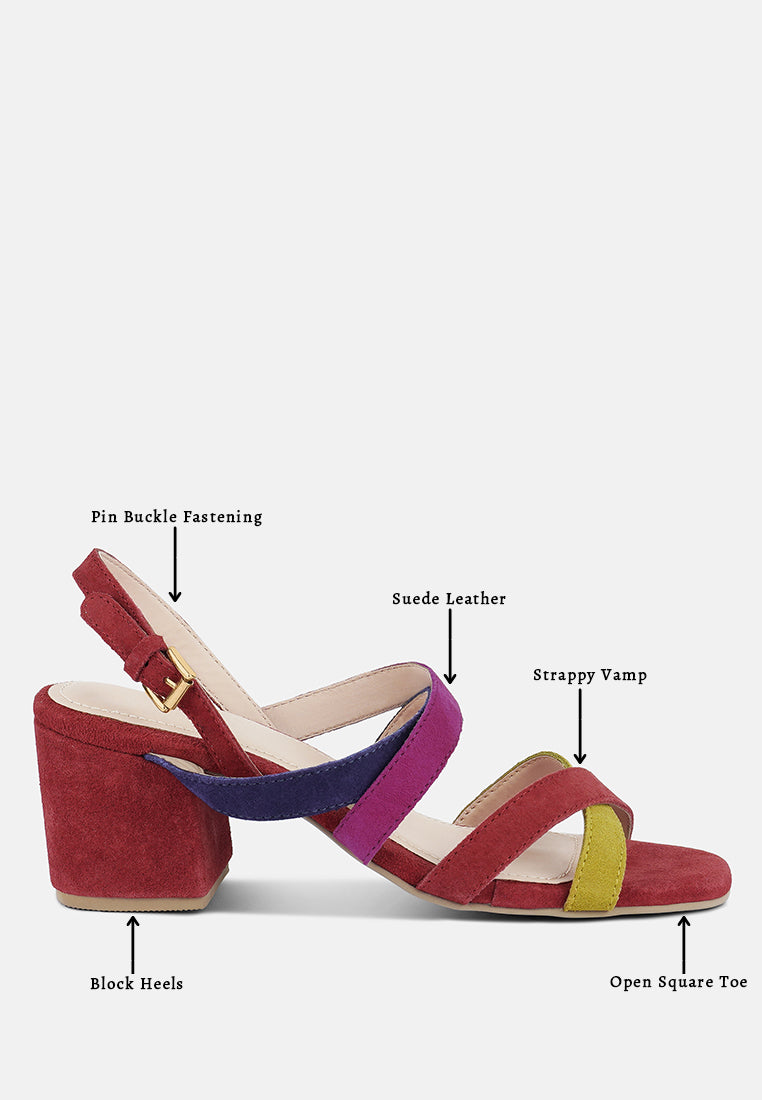 MON-LAPIN Red High Block Heel Leather Sandal#color_red-multi