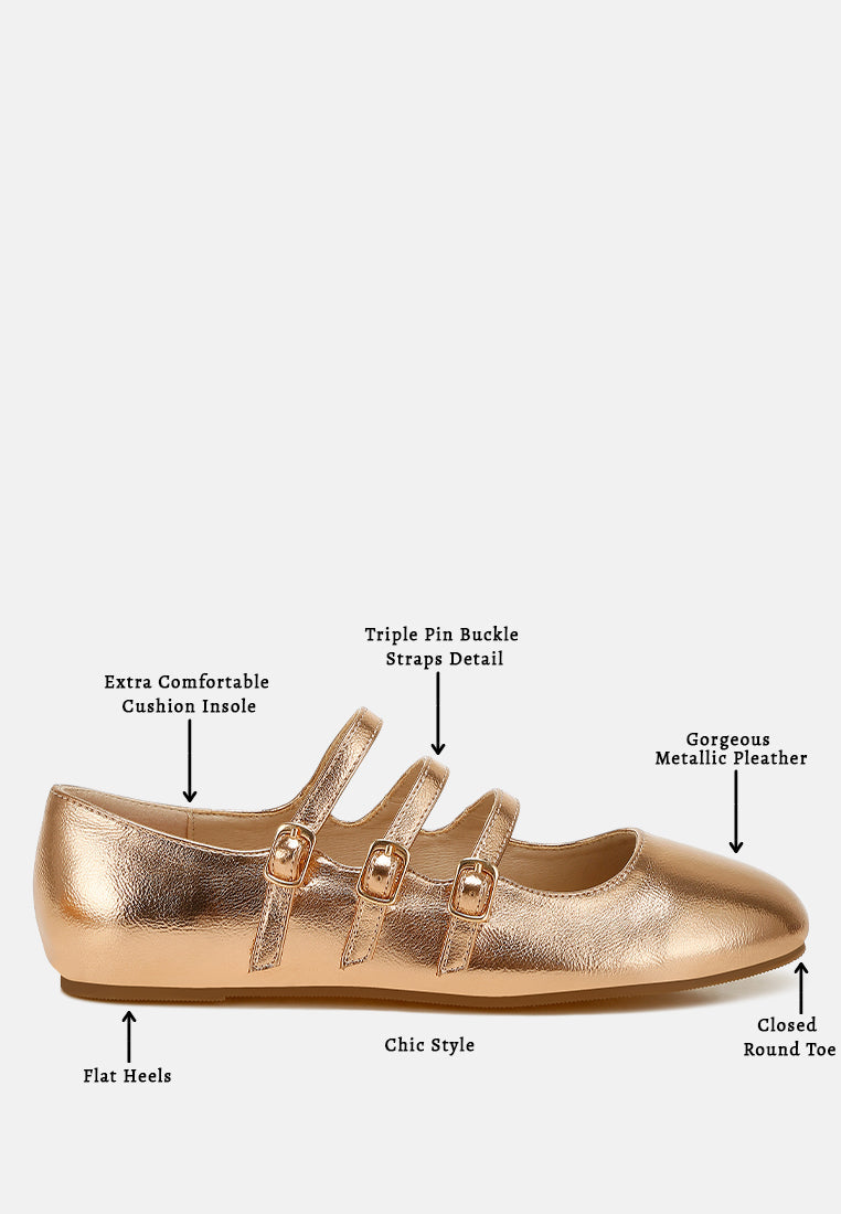 macarina triple strap mary jane sandals#color_rose gold