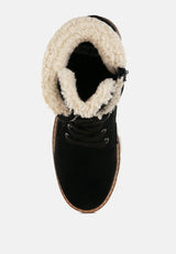 madoka fur collar chunky ankle boots#color_black