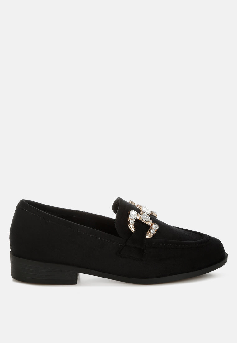 maestro diamante embellished horsebit loafers#color_black