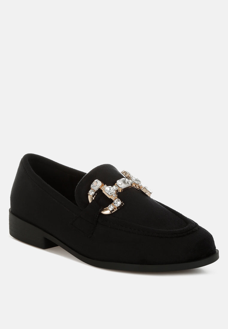 maestro diamante embellished horsebit loafers#color_black