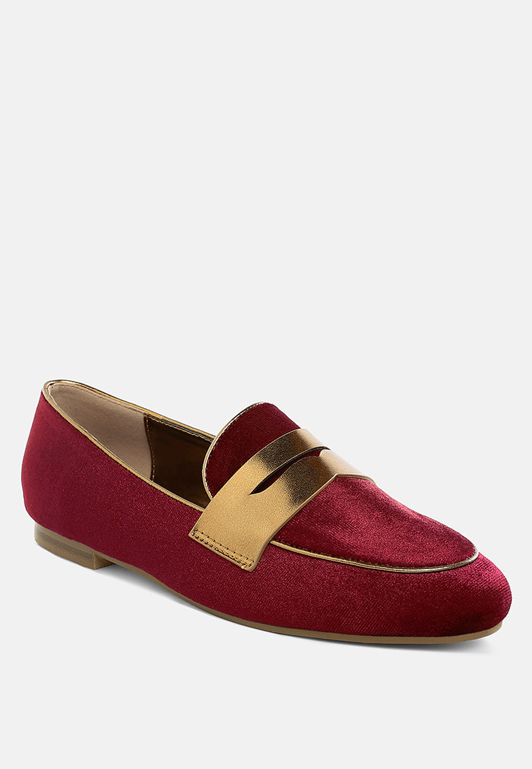 malta penny strap velvet loafers#color_burgundy