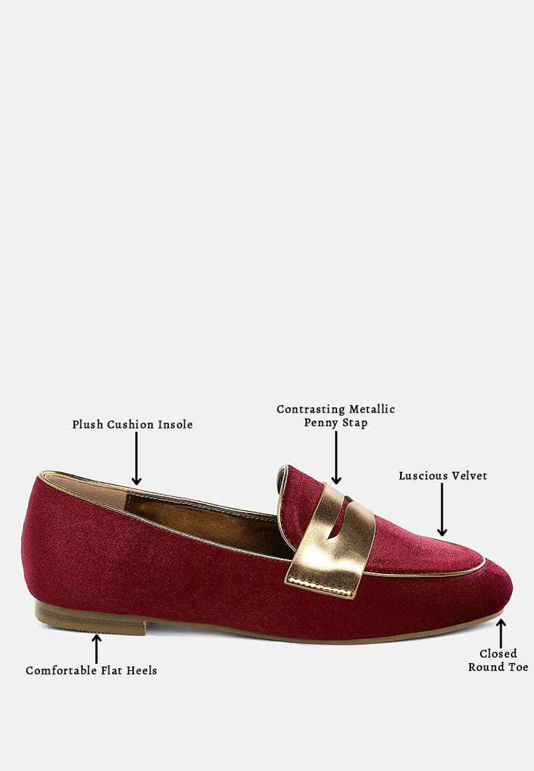 malta penny strap velvet loafers#color_burgundy