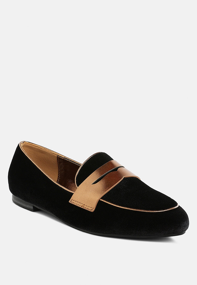 malta penny strap velvet loafers#color_black