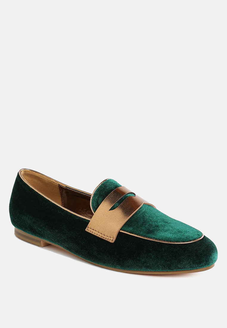 malta penny strap velvet loafers#color_green