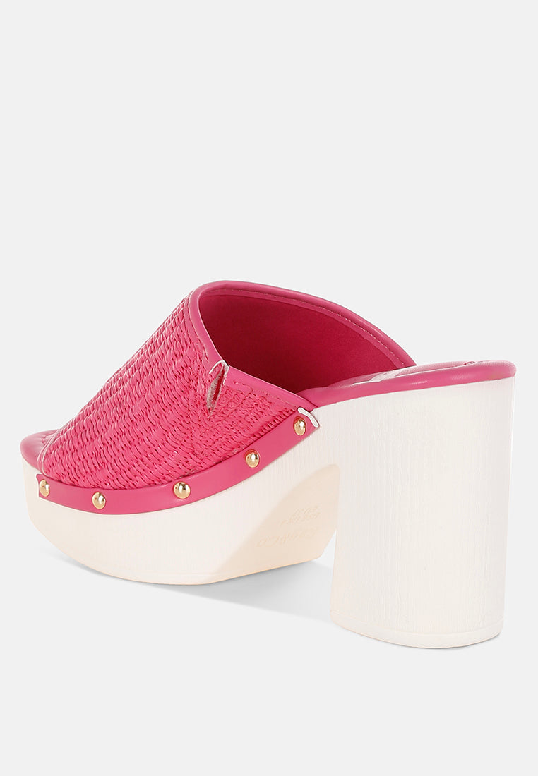 marengo raffia wooden clogs#color_pink