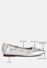 marlow metallic eyelet detail bow ballerinas#color_silver