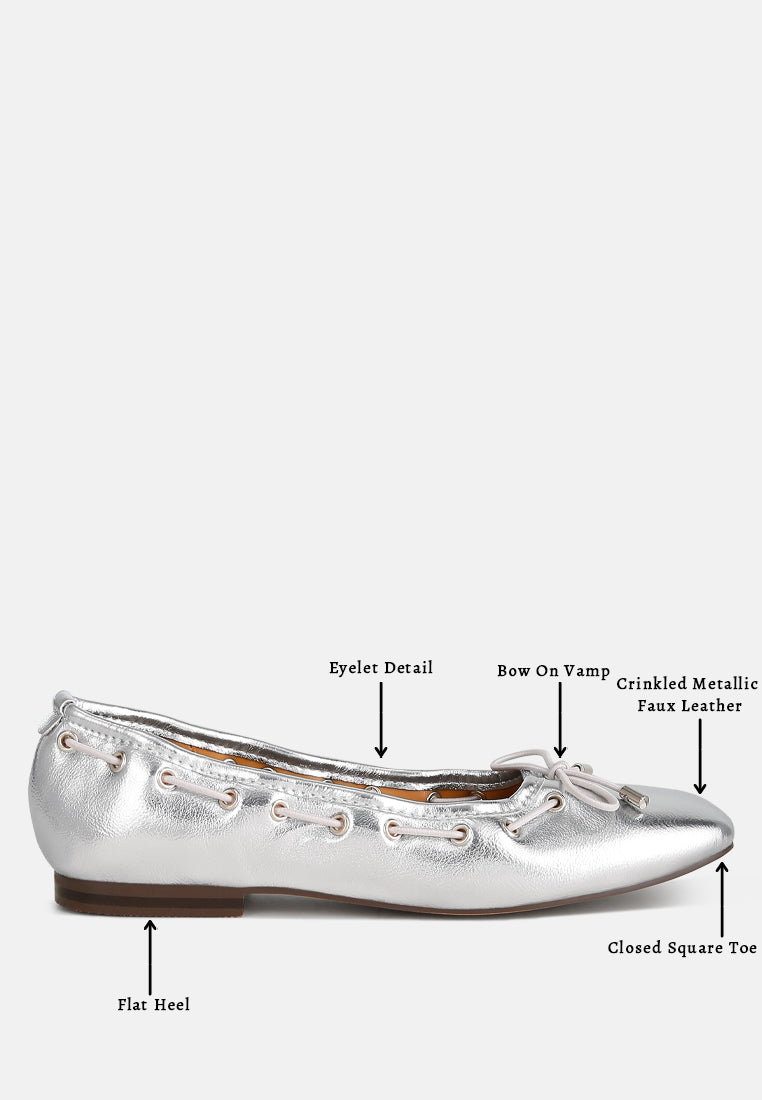 marlow metallic eyelet detail bow ballerinas#color_silver