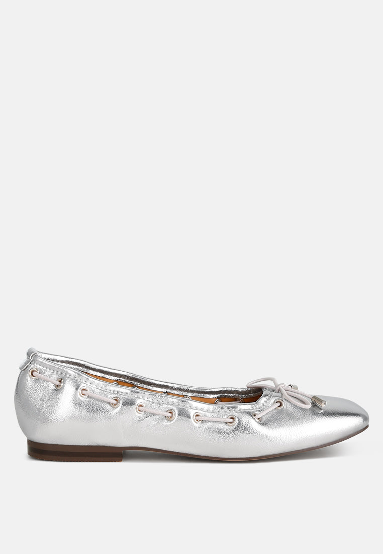 marlow metallic eyelet detail bow ballerinas#color_silver