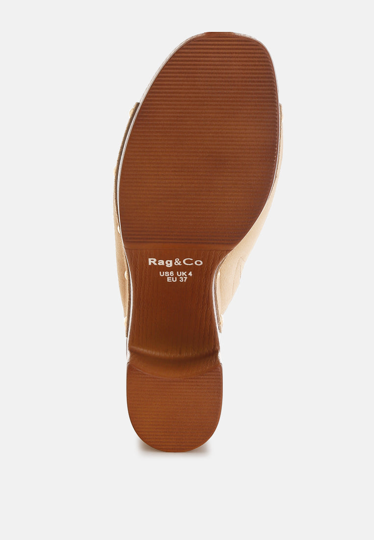 masaki soft suede leather wooden clogs#color_beige