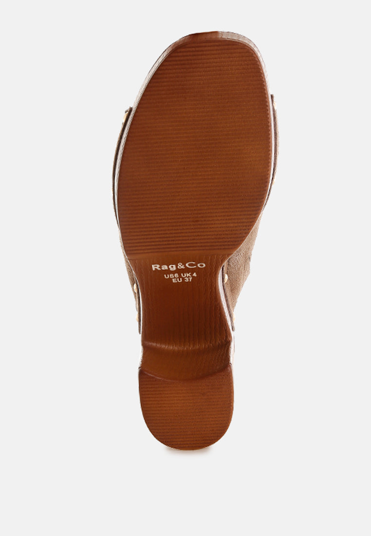 masaki soft suede leather wooden clogs#color_taupe