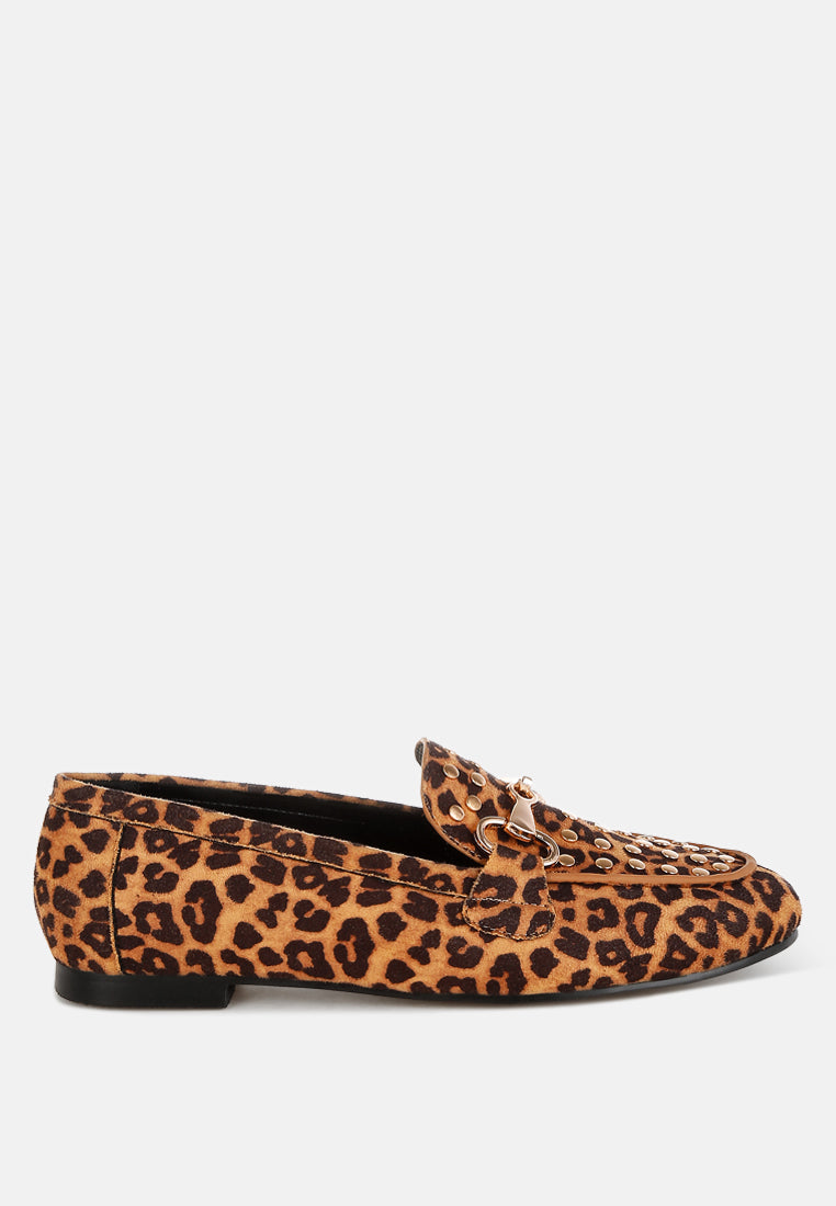meopa horsebit & studs metallic leopard print loafers#color_leopard