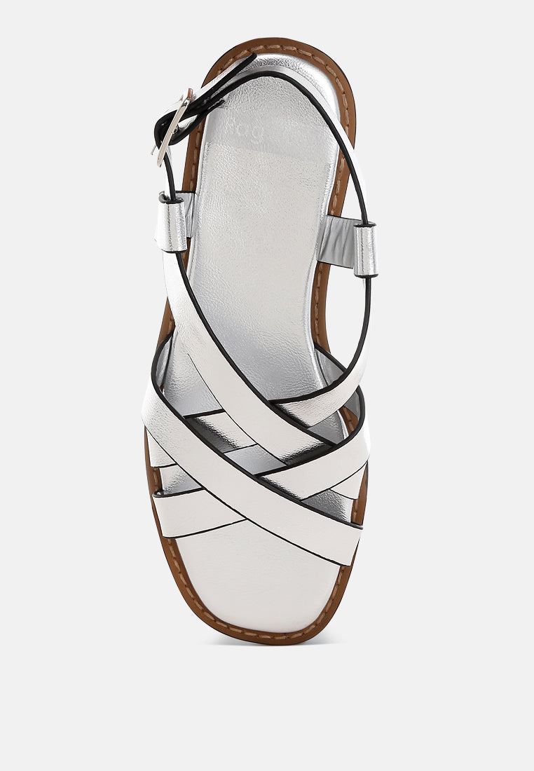 doata metallic genuine leather buckled flats#color_silver