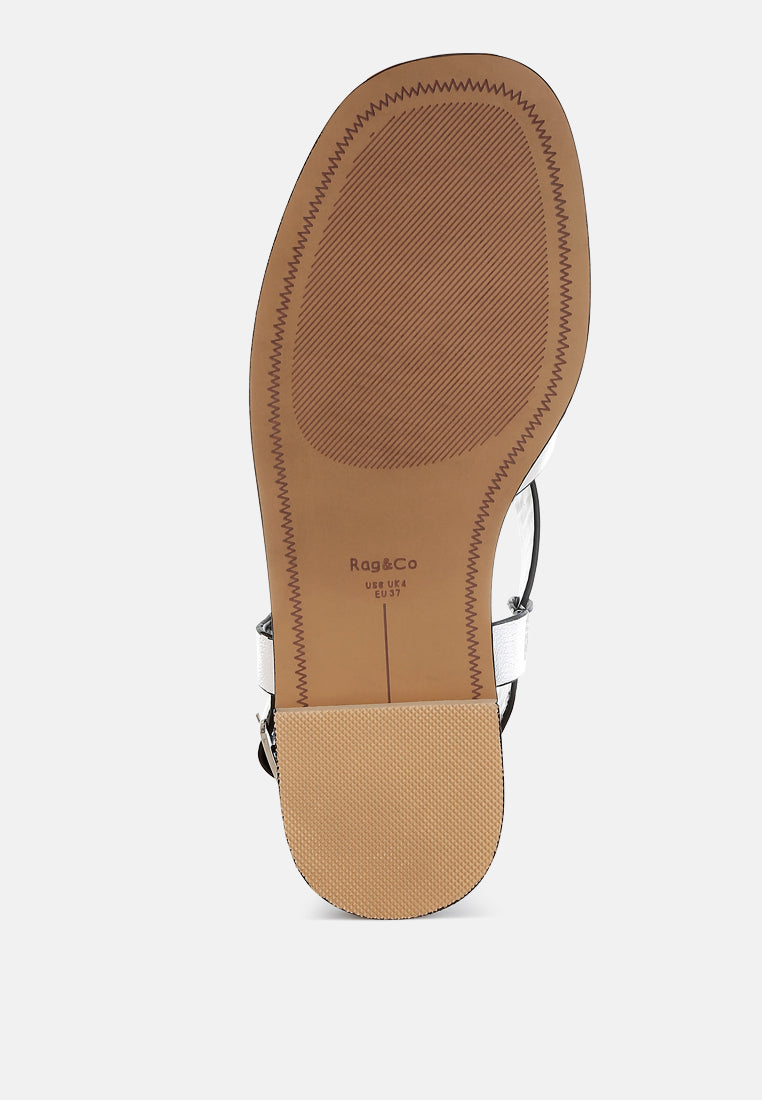 doata metallic genuine leather buckled flats#color_silver