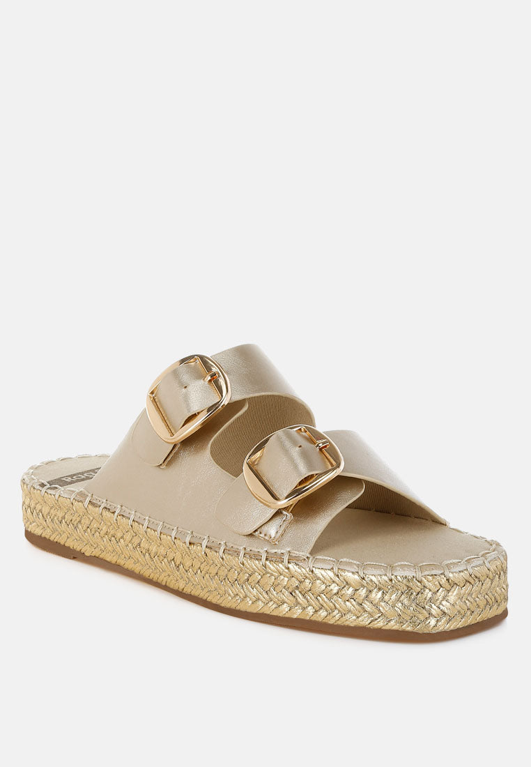miova metallic buckle detail espadrille flatforms#color_gold