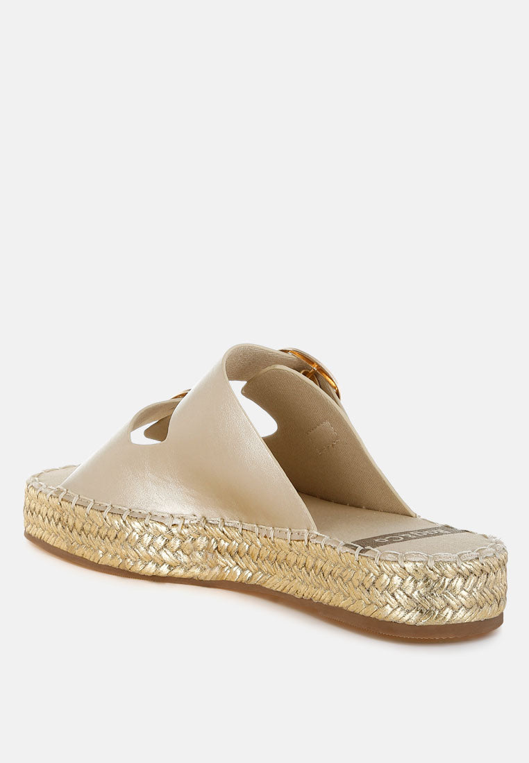 miova metallic buckle detail espadrille flatforms#color_gold