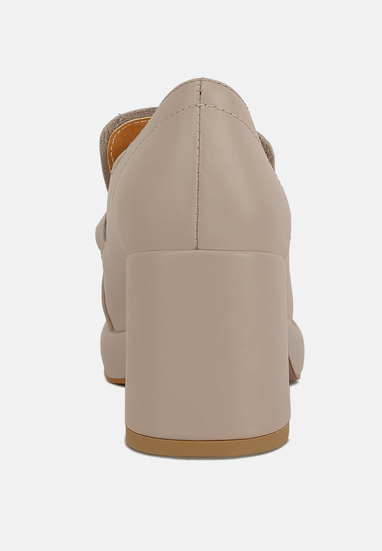 Morgan Metallic Embellishment Leather Platform Loafers in Beige#color_Beige