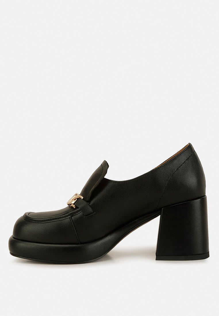 Morgan Metallic Embellishment Leather Platform Loafers in Black#color_Black