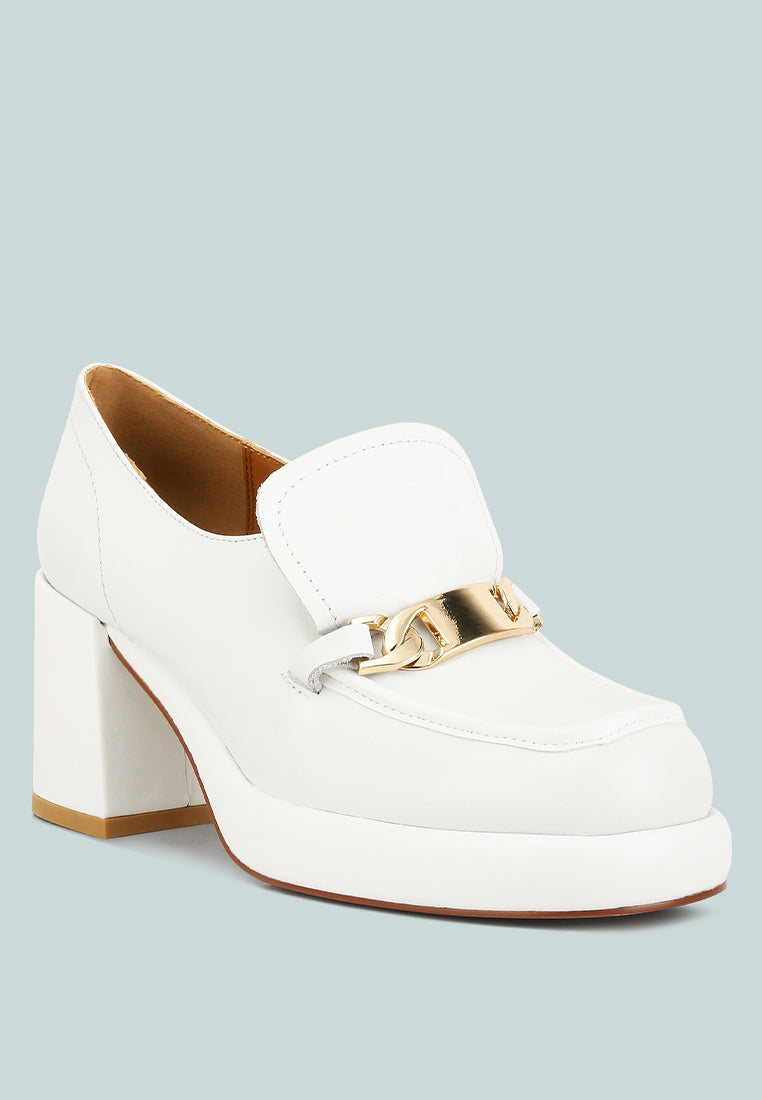 Morgan Metallic Embellishment Leather Platform Loafers in White#color_white