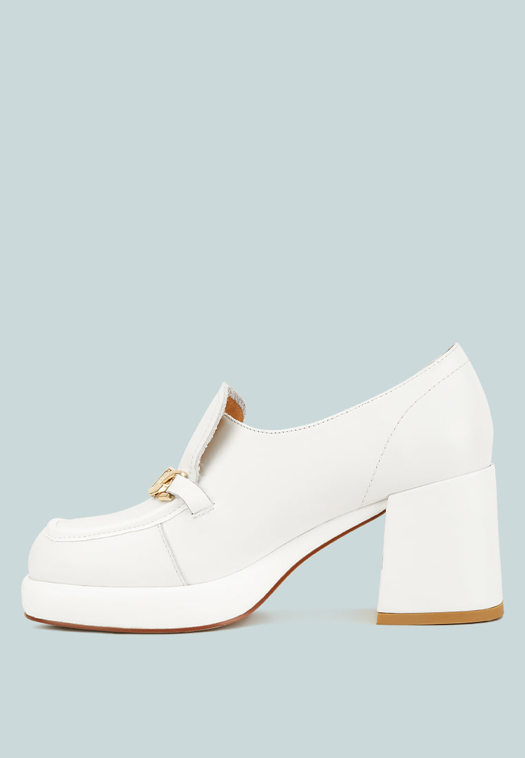 Morgan Metallic Embellishment Leather Platform Loafers in White#color_white