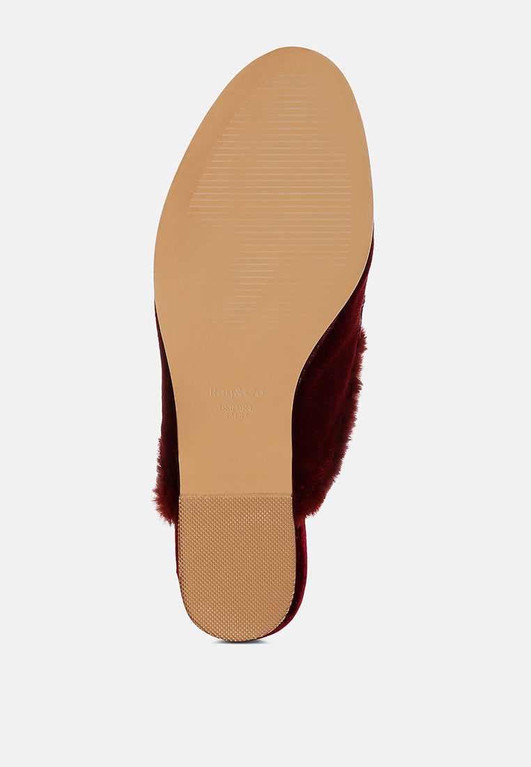 mules fur detail velvet slip-on mules#color_burgundy