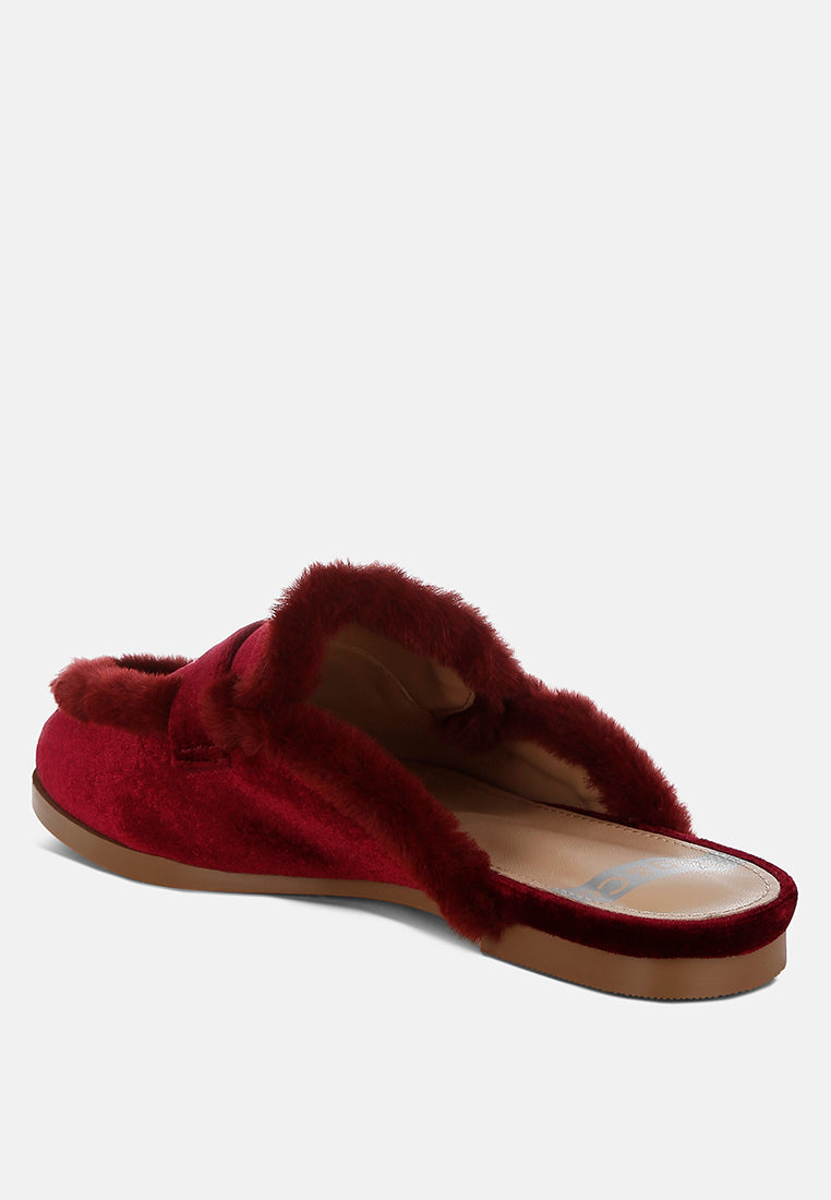 mules fur detail velvet slip-on mules#color_burgundy
