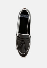 mythos dual tone tassel loafers#color_black