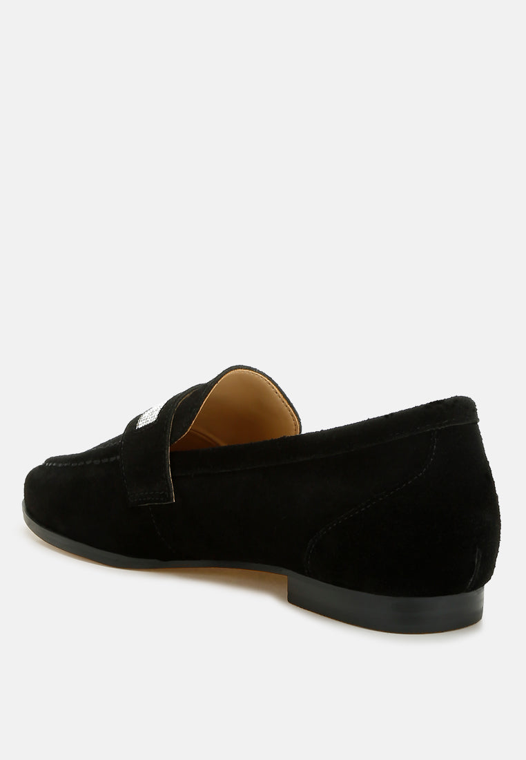 new ode rhinestone penny strap loafers#color_black
