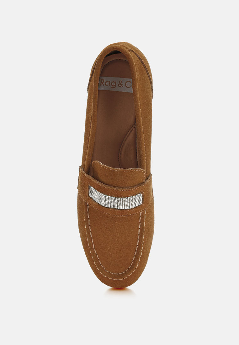 new ode rhinestone penny strap loafers#color_tan