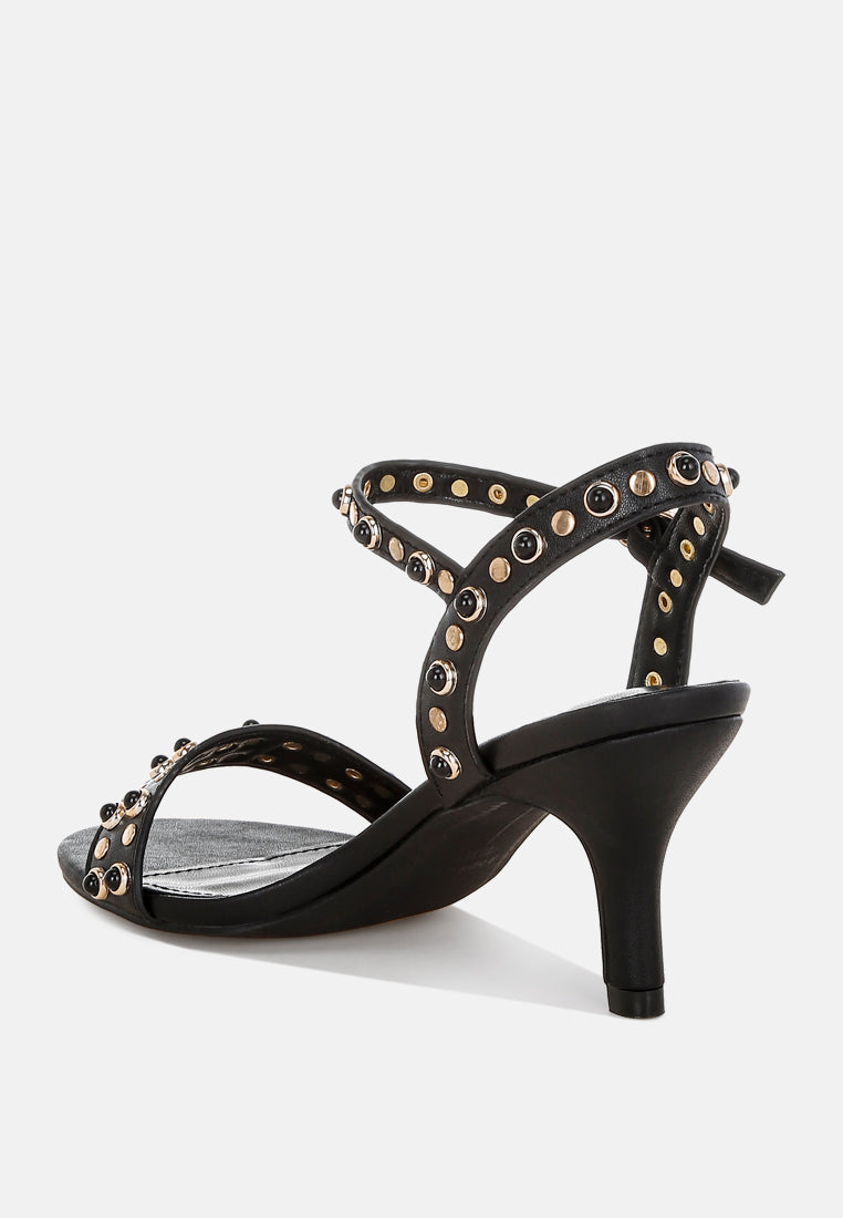 morosa studded real leather kitten heel sandals#color_black