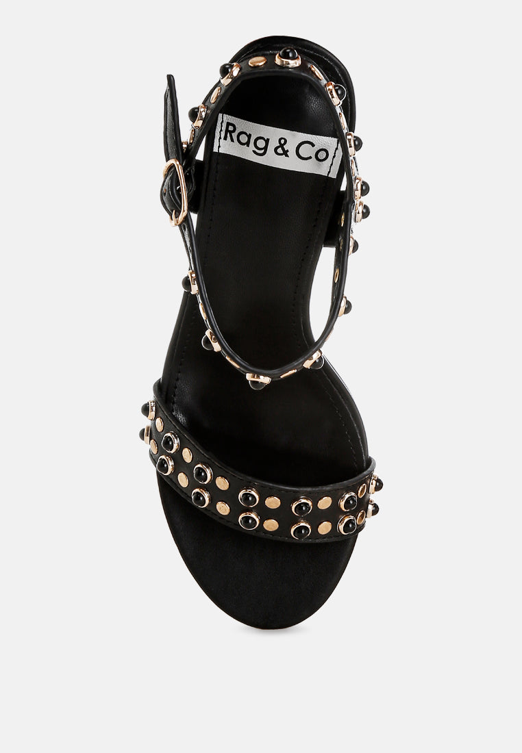 morosa studded real leather kitten heel sandals#color_black
