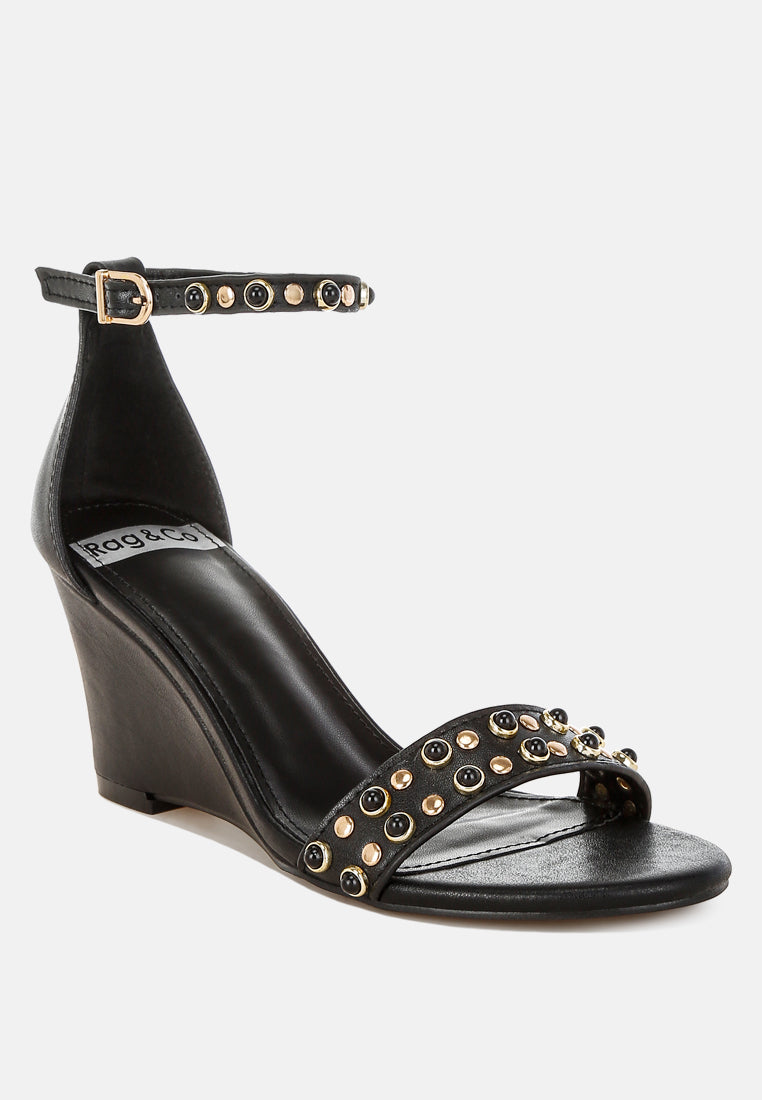 nidara studs embellished genuine leather sandals#color_black