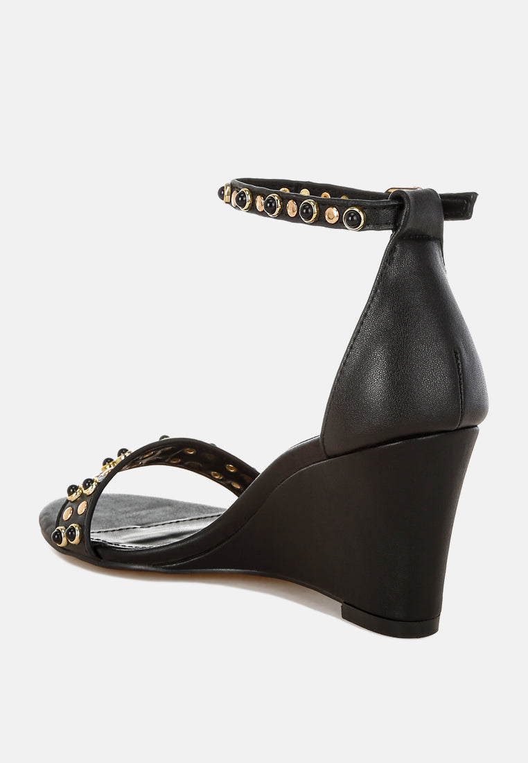 nidara studs embellished genuine leather sandals#color_black