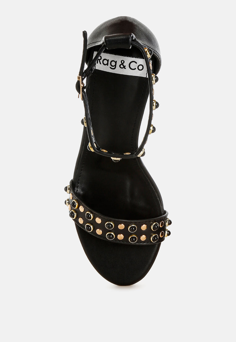 nidara studs embellished genuine leather sandals#color_black