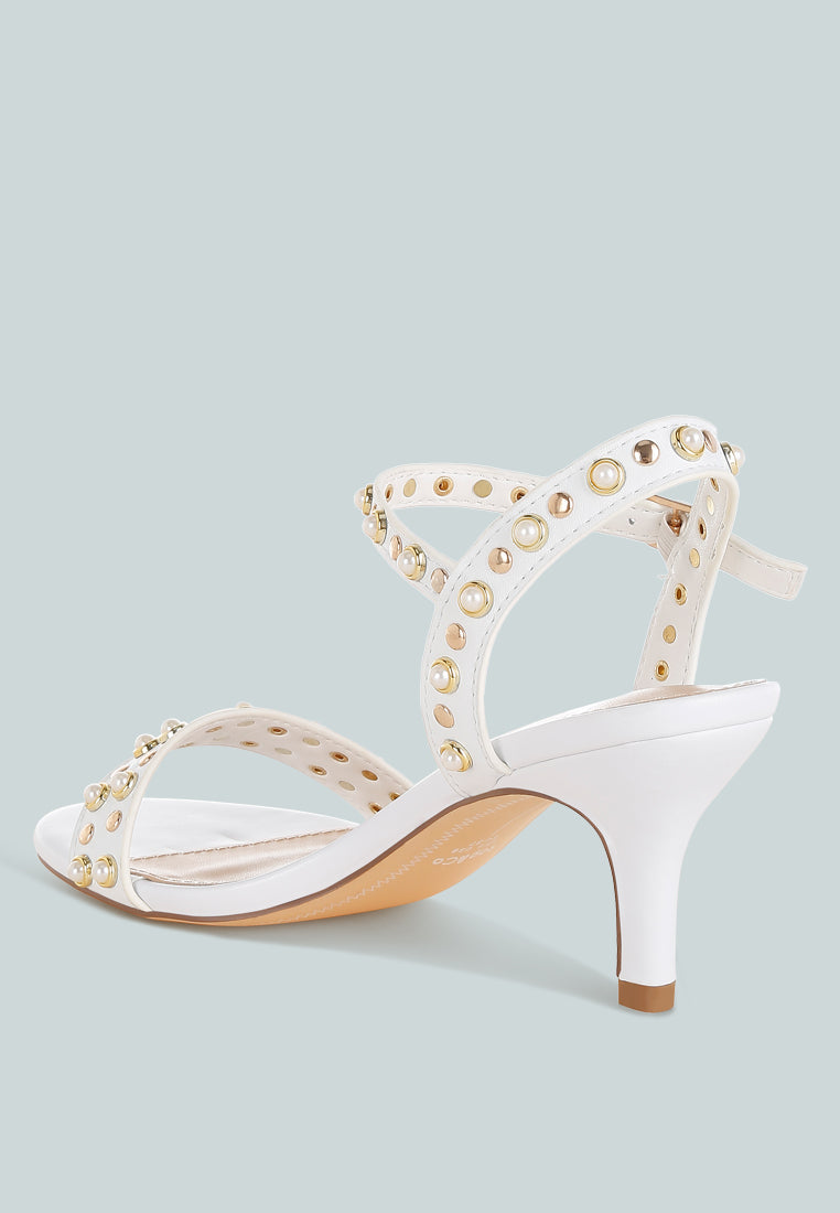 morosa studded real leather kitten heel sandals#color_white