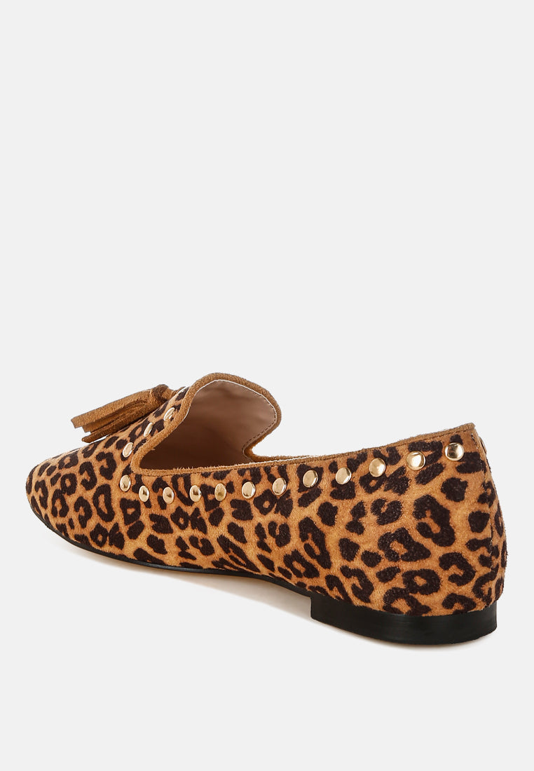 niloha studs & tassels detail leopard loafers#color_leopard