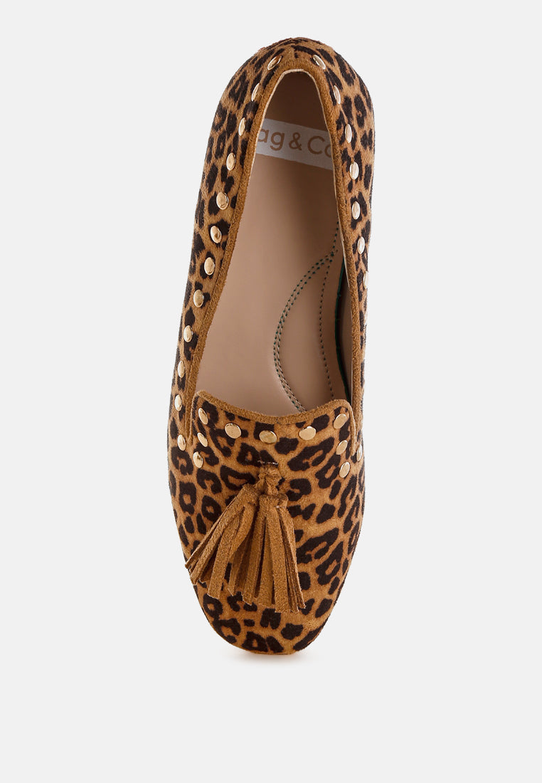 niloha studs & tassels detail leopard loafers#color_leopard