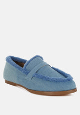 nivena fur detail denim loafers#color_blue