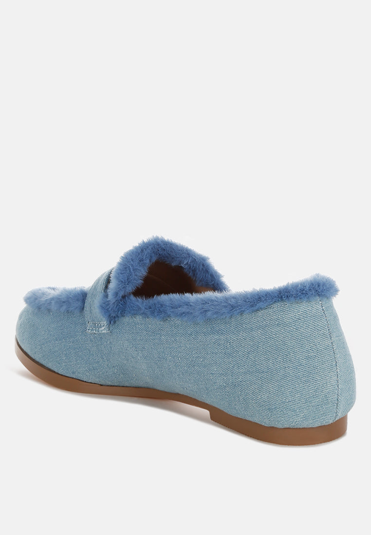 nivena fur detail denim loafers#color_blue