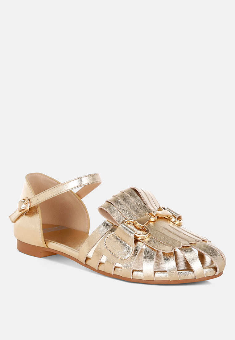 noori metallic fringe flat sandals#color_gold