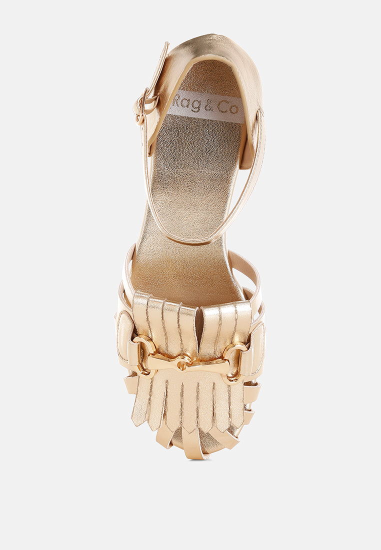 noori metallic fringe flat sandals#color_gold