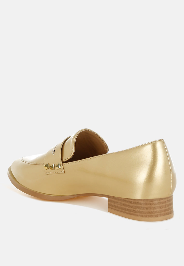 winged patent pleather penny loafers#color_gold