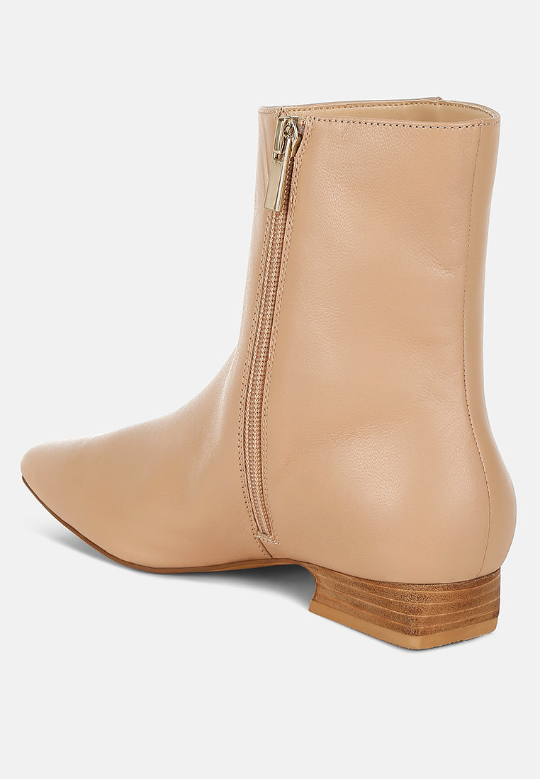obita flared heel genuine leather boots#color_beige