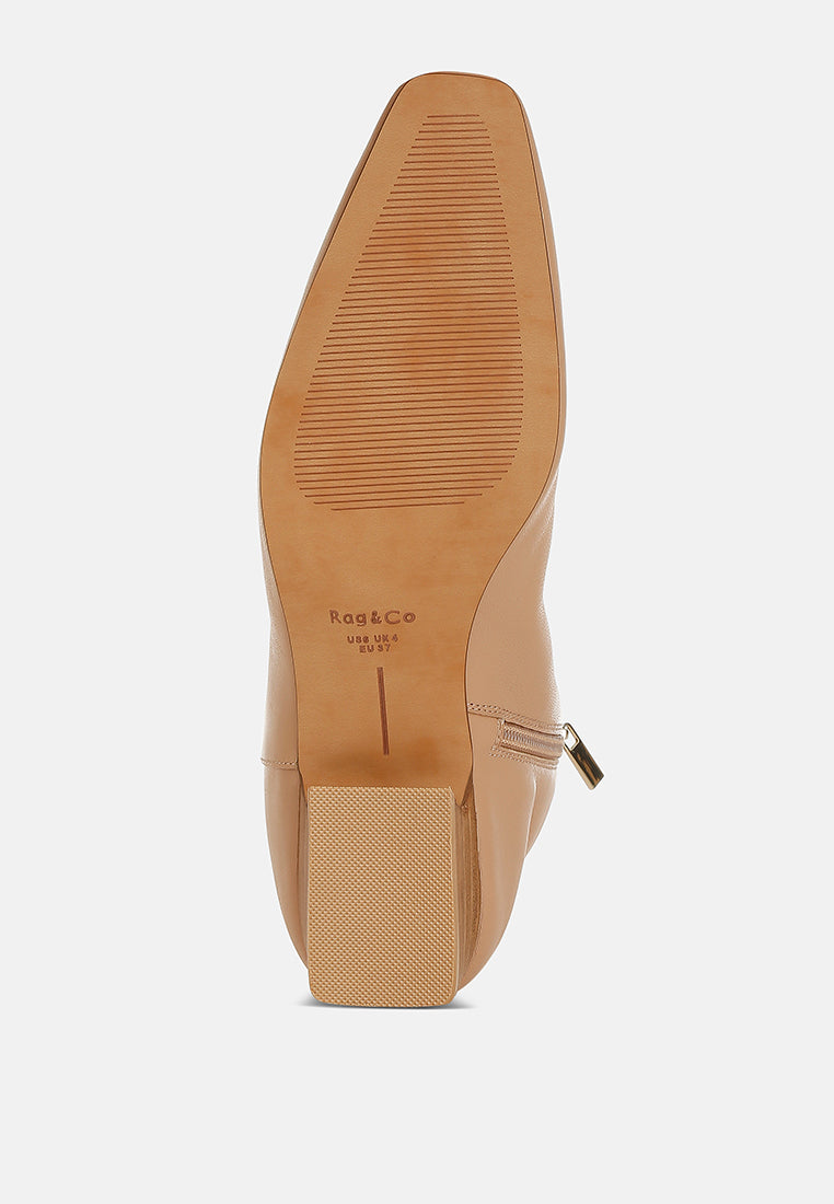 obita flared heel genuine leather boots#color_beige