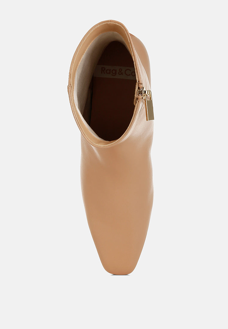 obita flared heel genuine leather boots#color_beige