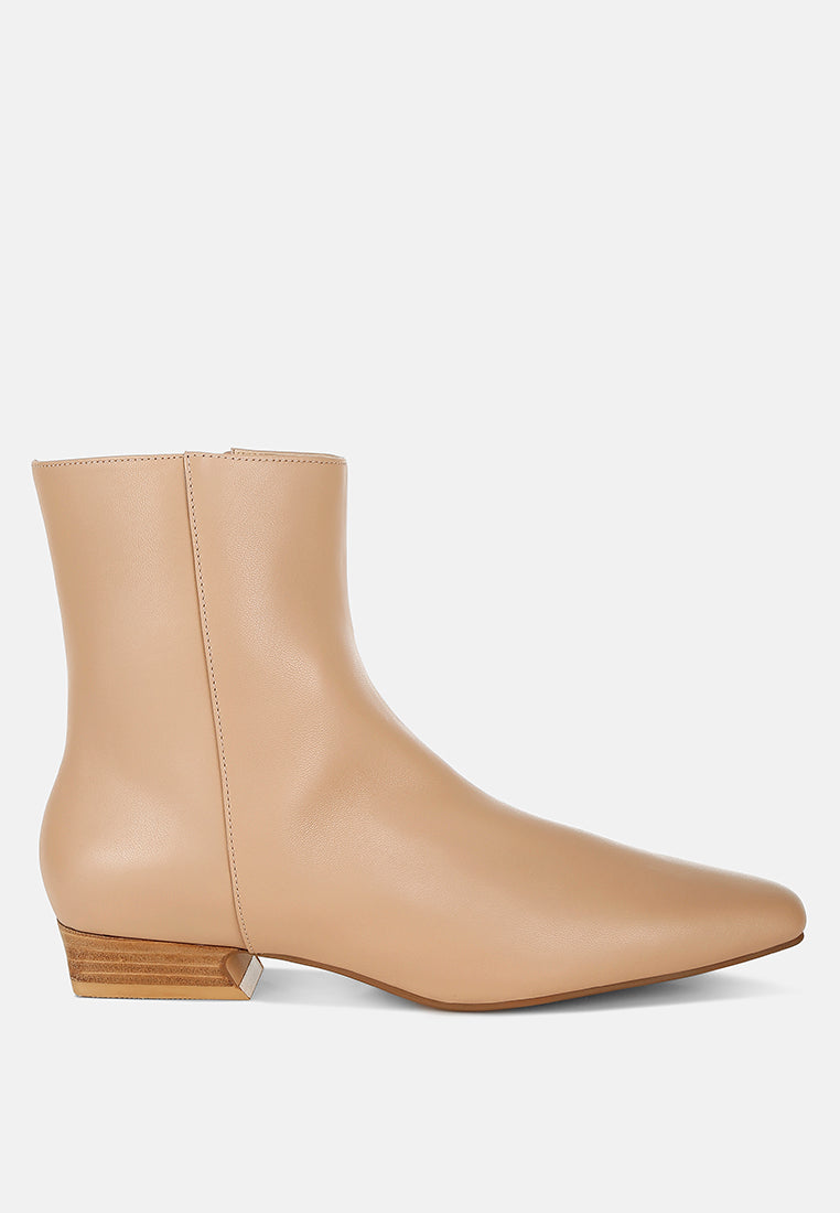 obita flared heel genuine leather boots#color_beige